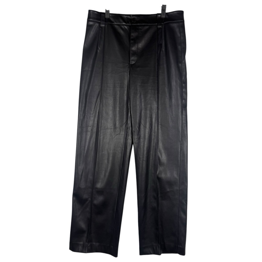 Zara High Rise Faux Leather Pants Black Size XL Straight Leg Front leg Seam - Picture 1 of 9